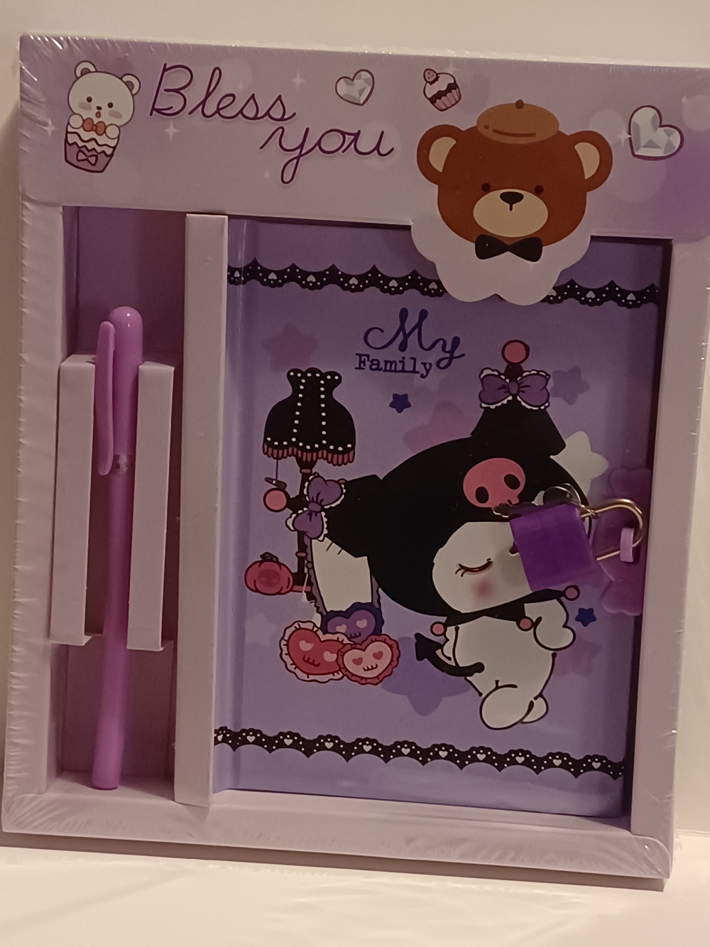 Cute Lavender Sario Kuromi  'Bless You' Stationery Set with Kuromi  Character